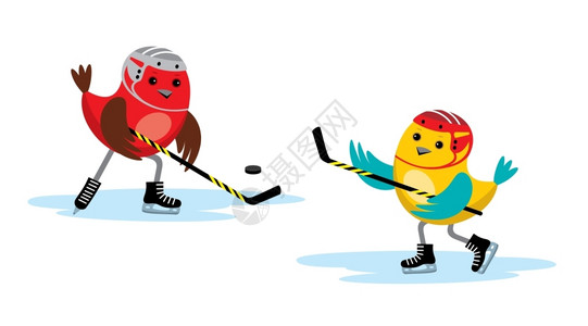 鸟曲棍球棒冰球中玩耍的形象图片