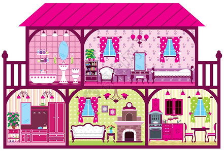 粉红色房子给穿粉红色剪裁的女孩的房子插画
