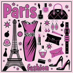 法国香水海报致力于时尚的同配饰的图像插画