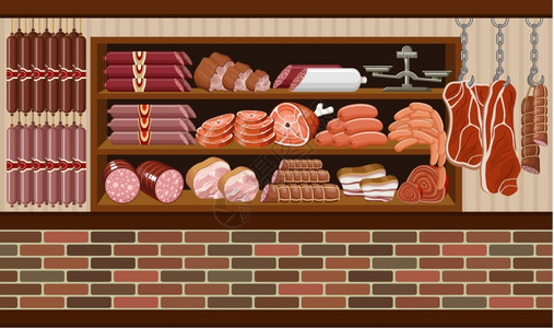 加工肉类肉类市场矢量插画