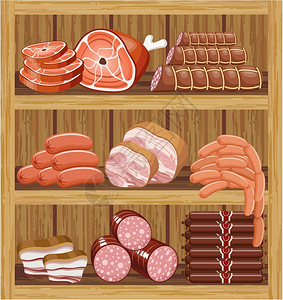 肉制品的架子肉类市场矢量图片