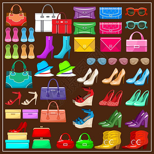 套鞋,手袋配件的形象矢量插图背景图片