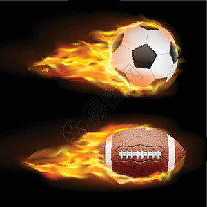 足球和火焰火焰球足球模板火焰球足球模板矢量插画
