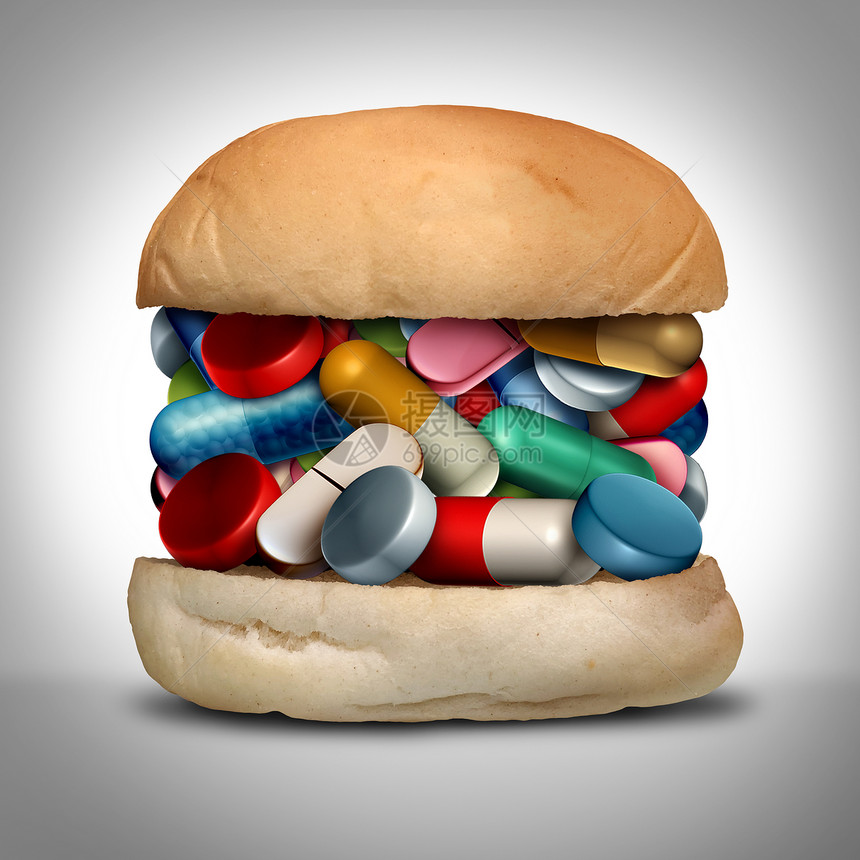 作为食品的药用丸和剂预先消毒物作为治疗和营养药物或抗生素污染有三点说明图片
