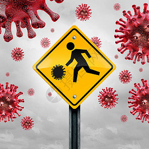 学校用细胞交通标志以此警告学生预防流感隔离高清图片素材
