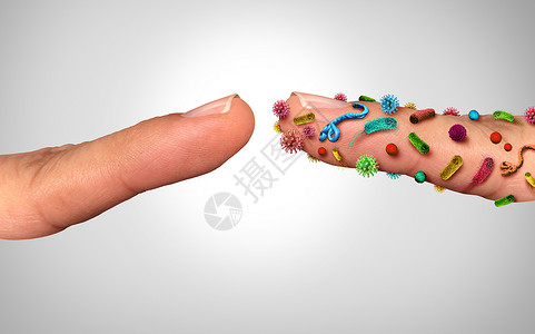 人类传染疾病播个人卫生概念作为细菌和的指头传播疾病作为毒接触概念受感染者有3个插图要素背景
