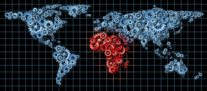 突尼斯湾非洲经济活动作为一种商业概念以世界的形式用红色regyptlibangeramoc制作以红色标注为经济增长的概念设计图片