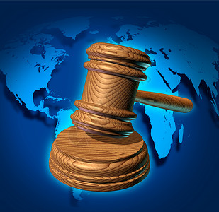 全球法律和国际商业司法制度由官大锤或棒根据政府条例作出判断背景是一张世界背景图片