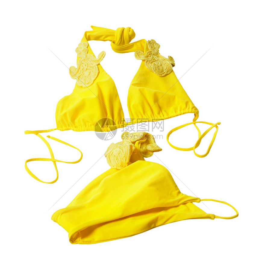 白色孤立的黄妇女游泳服图片