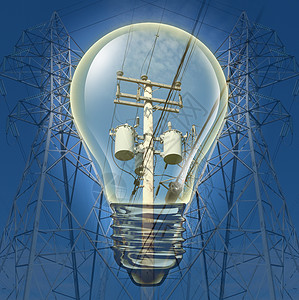 电线塔的力概念配有电的线塔有白炽灯泡强调电气设备是保护和环境的能源电力概念背景图片