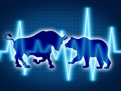 和牛炒饭以两个图标进行交易和投资金融符号两个图标代表熊和牛市场有线框架图和黑背景的立项投资图设计图片