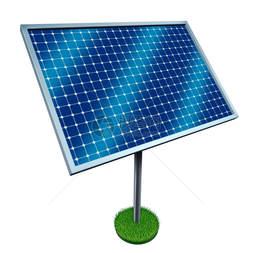 白色背景的可再生能源和太阳电池板是利用太阳的热能和光产生成本效益高的绿色燃料象征图片