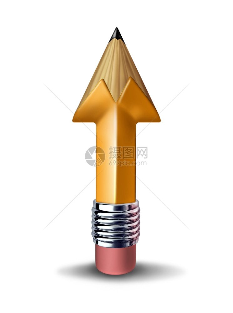 教育和培训发展以便成功地作为黄铅笔从事职业其形式是向白背景上射一箭的黄铅笔图片