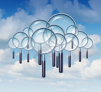 空中视野云层搜索和互联网指南是云层天空中一组放大镜是搜索移动通信的商业和技术概念设计图片