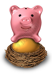 巢以一个粉色陶瓷小猪银行作为金投资基象征作为管理财富的金融概念以制定安全无虞的退休金计划设计图片