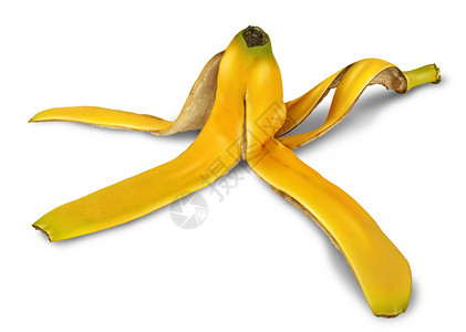 保险公众宣传日白底香蕉皮阴影是黄热带水果滑落的危险象征是被丢弃用于堆肥和回收的天然垃圾象征背景