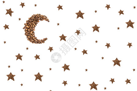 星星卡通数字9与白咖啡豆中的恒星相隔绝背景
