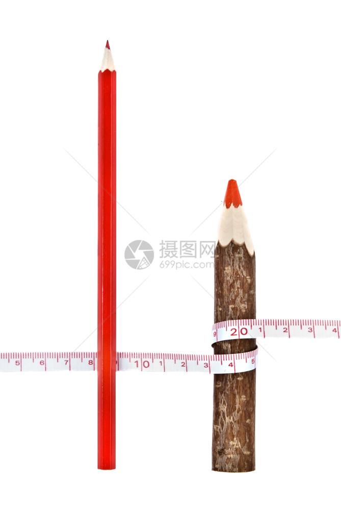 红厚薄铅笔有标尺的红薄铅笔在白色上贴图片