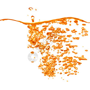 白上孤立的橙色水喷洒图片
