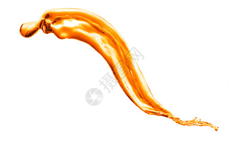 金色果汁飞溅白上孤立的橙色水喷洒背景
