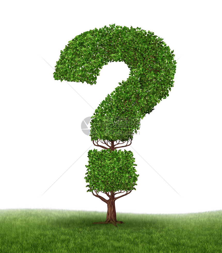 以白色背景和草地上的问号为形状树作答案和在互联网上搜索或回答消费者问题的解决方案概念作为一棵树不断增长的搜索和信息增长图片