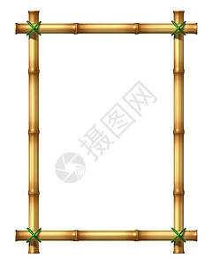 竹片空白框作为外来装饰热带气候设计要素用被绿草绳捆绑在孤立的白色背景上杆子制作背景