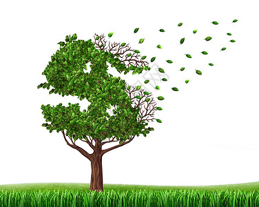 贫困资助花在储蓄和失去投资的钱上管理你债务和金融预算用绿树管理你的债务和金融预算绿色树的形状是一美元标志树叶掉下来作为财富损失和降级的象设计图片