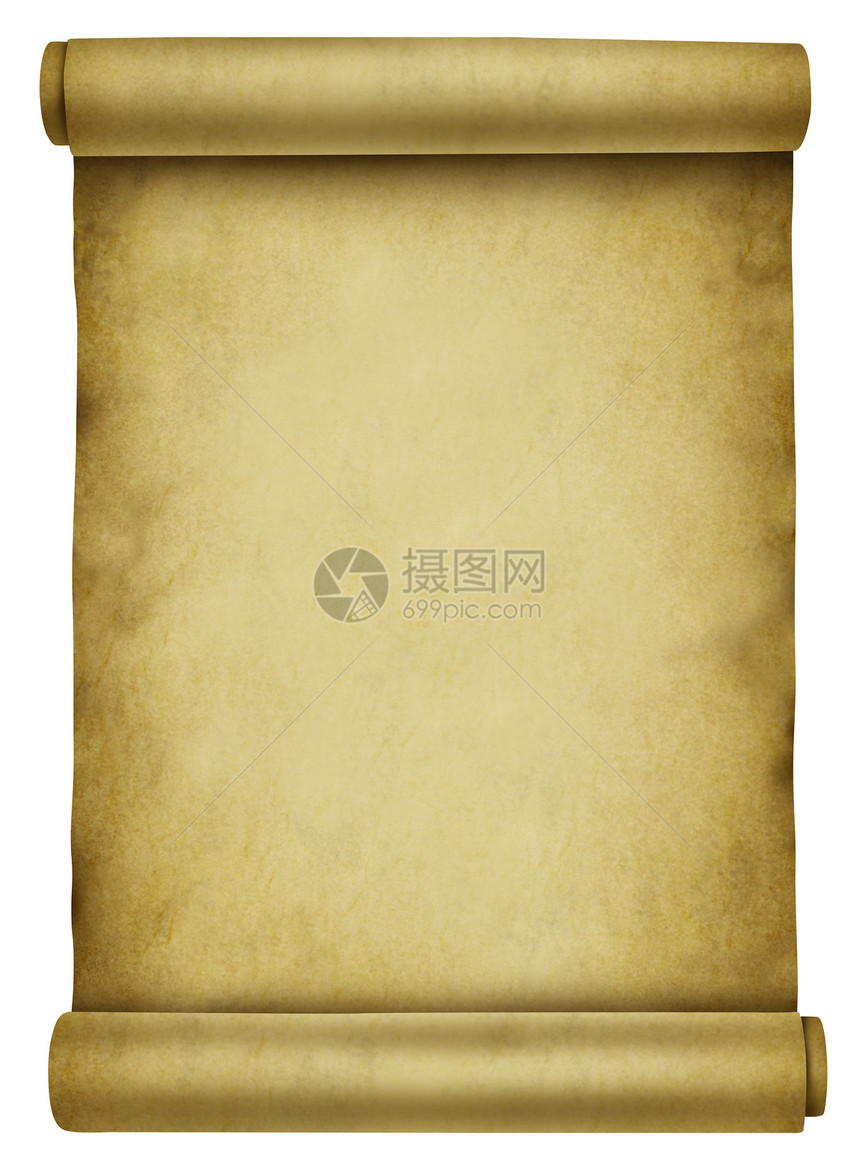 古代纸质文档的空白页用作古老过时代的信件或电文公告的背景或卷在白色背景上的明细纸条图片