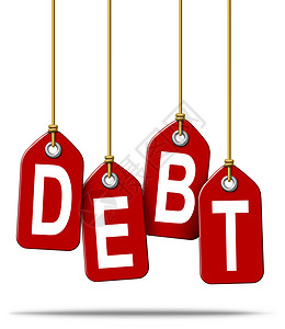 金融债务资问题概念以及使用信卡和借款机构开销过多导致破产和亏损红价标签在白色背景上挂背景图片