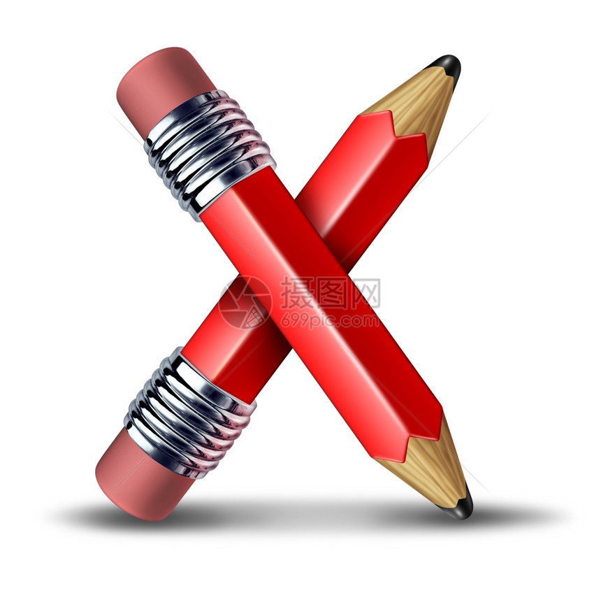 红铅笔交叉图标作为选择言论自由和艺术的象征或作为在白人背景下投票的民主概念图片