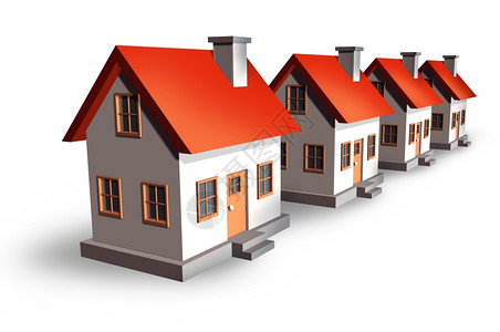 住房开发以及地产市场概念将住宅和放在一排作为建筑工业和抵押利率的象征图片