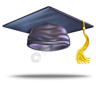 地酒毕业帽子或迫击板在白的酒园上装有金条作为大学和高等教育的象征以庆祝学习成就设计图片