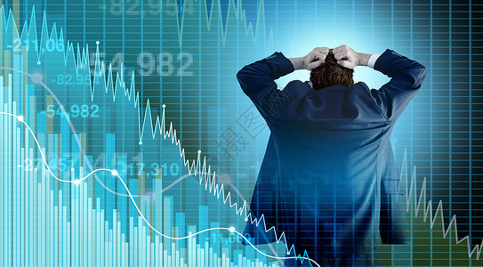 指示器头金融危机和经济或恐惧以及股票市场与经纪人或金融顾问投资者以恐慌方式3个插图要素作为公司衰退和金融风险以3个插图要素出售股票市场设计图片