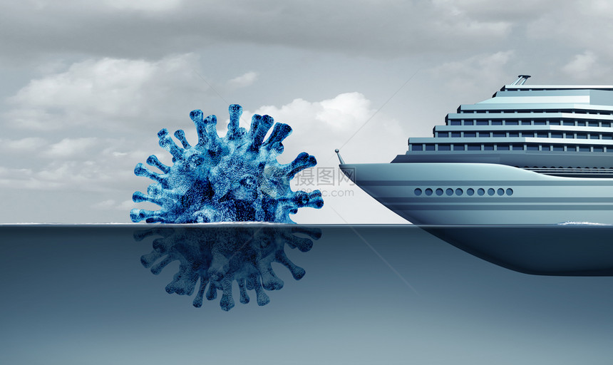 作为爆发风险或冠状流感危机一艘面对险的冰山船面临危险作为病原体形成如3d说明图片