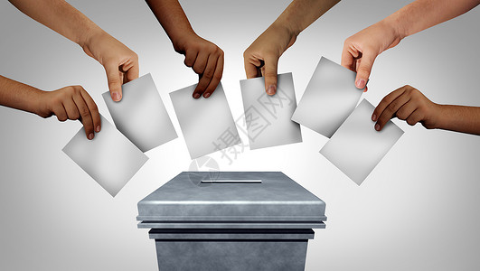 网上投票社区投票和多样概念和不同手在投票站作为民主的作为多文化手持有带3个插图要素的空白纸背景