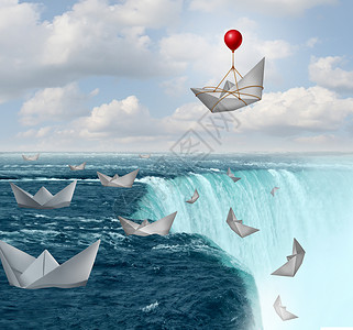 折纸气球保险和风规避安全标志作为纸船有危险气球作为保证概念用3个插图要素保存一个纸船作为保险和风规避安全标志背景