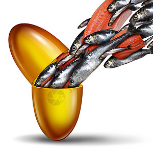 以露天胶囊药丸作为然健康药品配有沙丁鱼和鲑配有3d插图元素图片