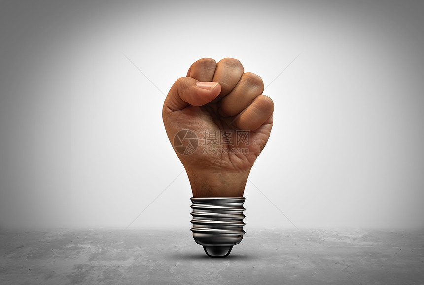3d插图元素的灯泡座里有一种人类拳头的概念图片