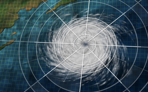 飓风图形数字监测分析图作为危险的自然灾害天气系统在海岸外用3d图解方式绘制背景