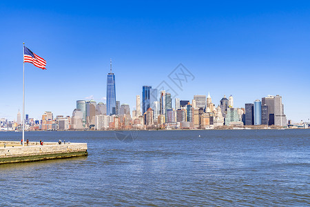 美国股票纽约尼茨市的下曼哈顿从自由岛被夺走这个城市也被称为曼哈顿市中心或纽约是州和俄最大的商业区背景
