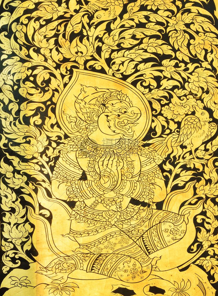 在伊兰寺庙的木金上绘画图片