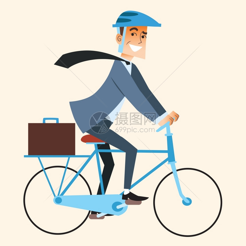 男人骑自行车开心去工作图片