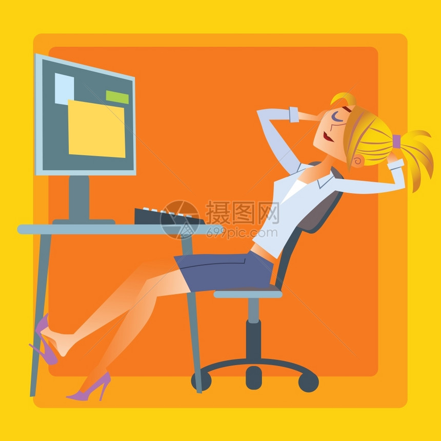 在办公室电脑旁休息的女人图片