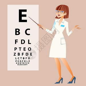 白内障眼科女医生检查眼睛视力插画