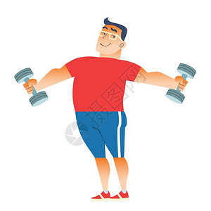 白运动了素材胖男人玩哑铃做运动减肥健体操插画