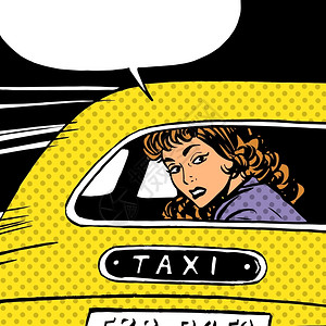 复古艺术漫画坐在出租车里的女孩图片