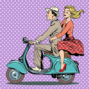 一个男生骑着小型摩托车带着一个女生行驶在路上图片