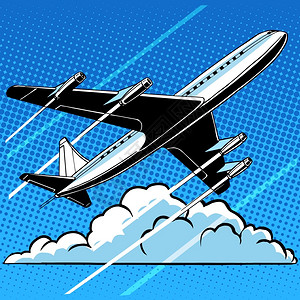 郭京飞复古风格航空飞机飞在云层上插画