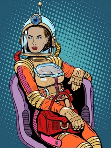 艺术小品波普艺术坐在椅子上的女宇航员插画