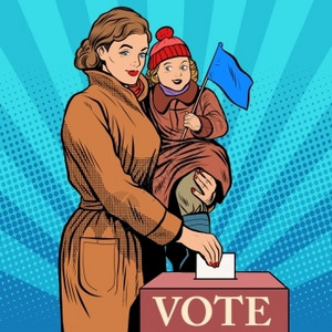 妇女儿童投票复古卡通插画图片